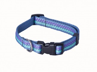 AC Blue Striped Recycled Polyester Webbing Dog Collar