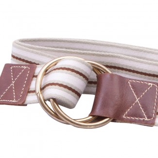 Natural and Brown Striped Webbing O-Ring Belt