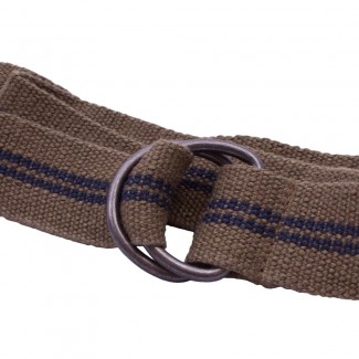 Olive Webbing D Ring Belt with Blue Stripes