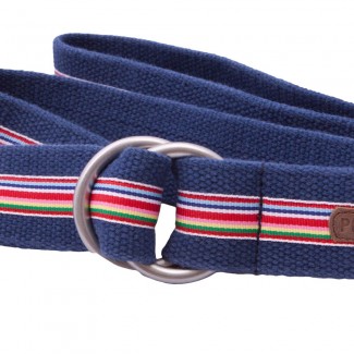 Blue Webbing O Ring Belt with Striped Ribbon