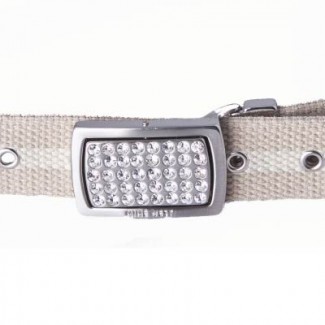 LR Tan and Natural Webbing Belt with Rhinestone Buckle