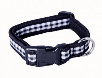 AC Black and White Gingham Webbing Dog Collar