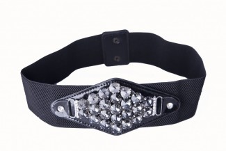 LR Black Elastic Belt with Rhinestone Detail