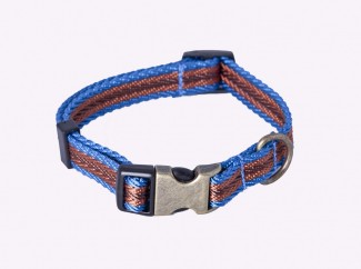 AC Blue/Rust/Brown Herringbone Webbing Dog Collar