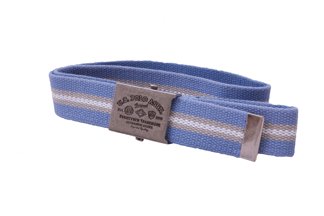 Blue, Tan, and Natural Striped Webbing Belt