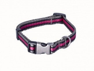 AC Grey/Black/Raspberry Herringbone Webbing Dog Collar