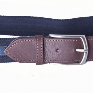 MR Blue Polyester Webbing Belt with Leather Details