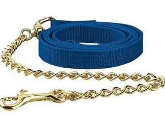 HLN Horse Lead 1 inch X 6 FT. Double nylon with a 20 inch brass-plated chain