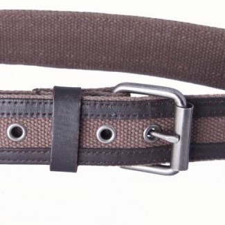 MR Brown Cotton Webbing Belt with Leather Details and Prong Buckle