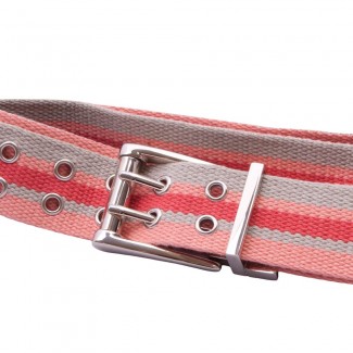 LR Peach Multi-Color Striped Belt with Dual Prong Buckle